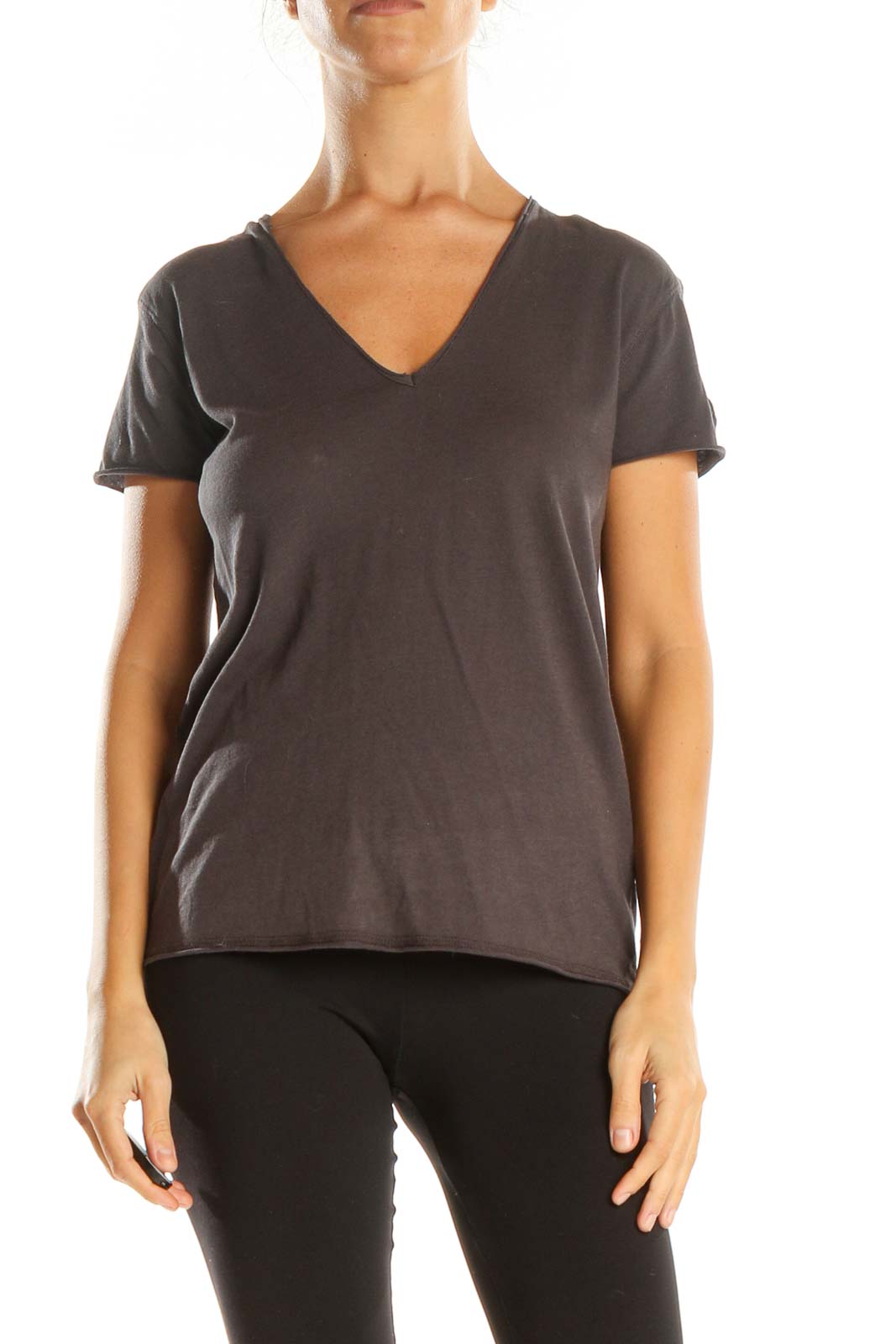 Gray Solid Casual T-Shirt Front