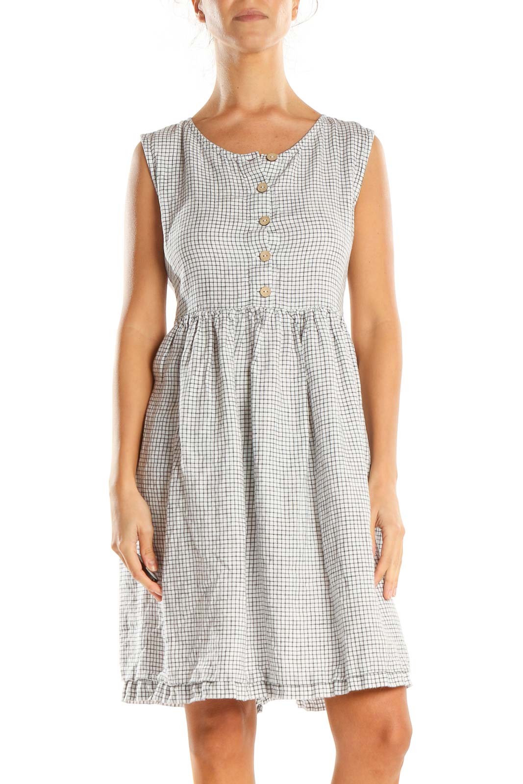 White Checkered Fit & Flare Dress Front