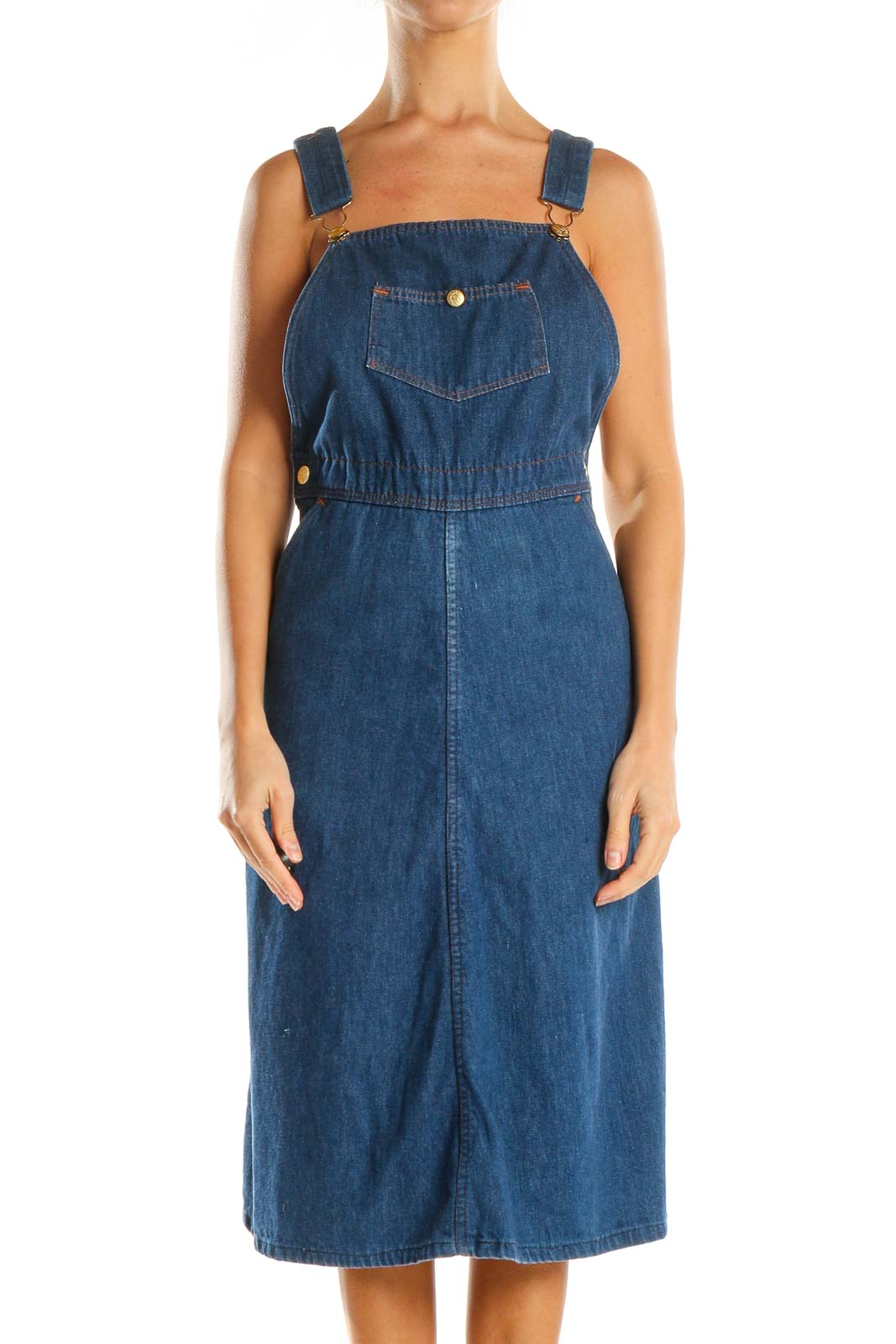 Blue Solid Bohemian Overall Dress Front