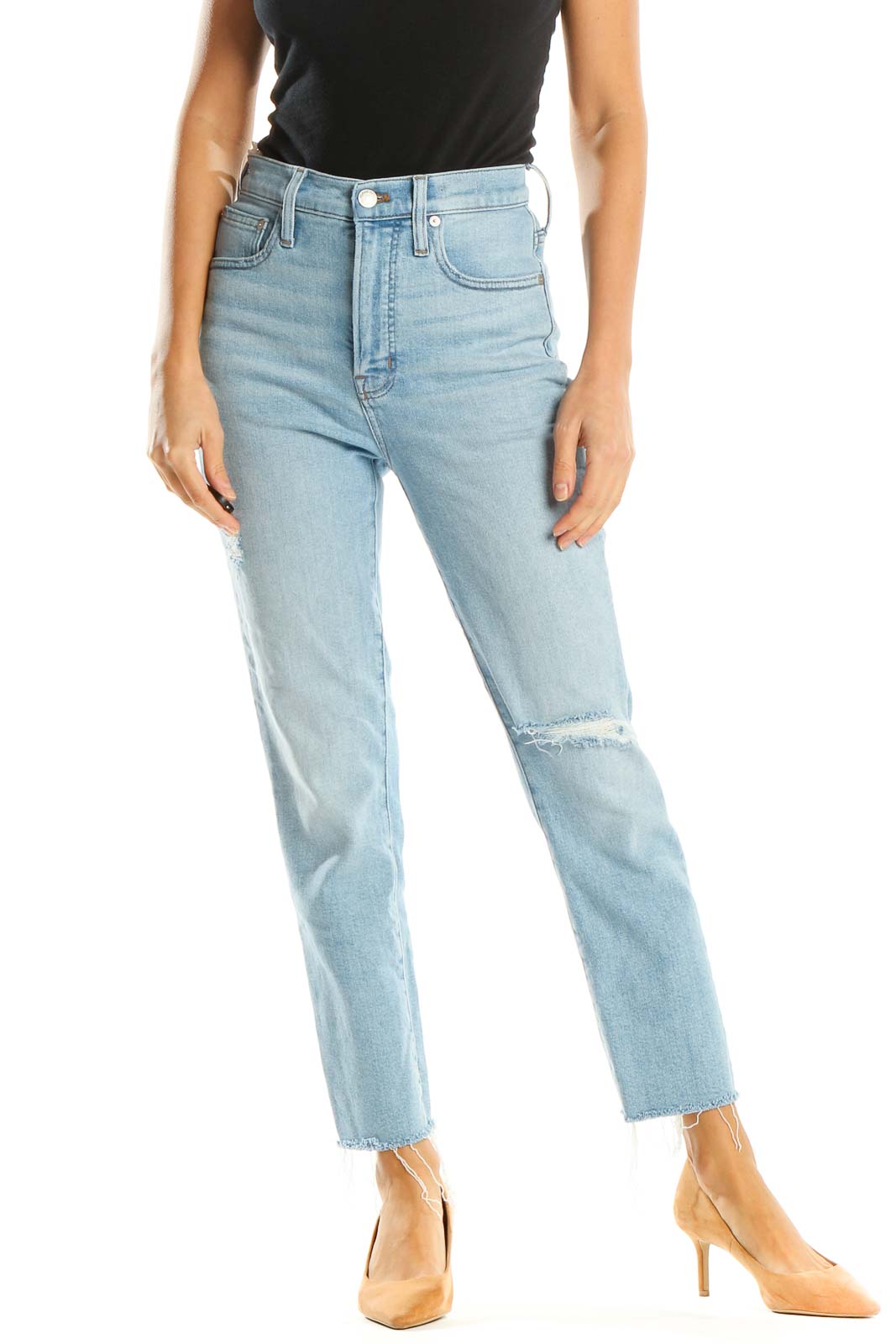 Blue Straight Leg High-WaistedJeans Front