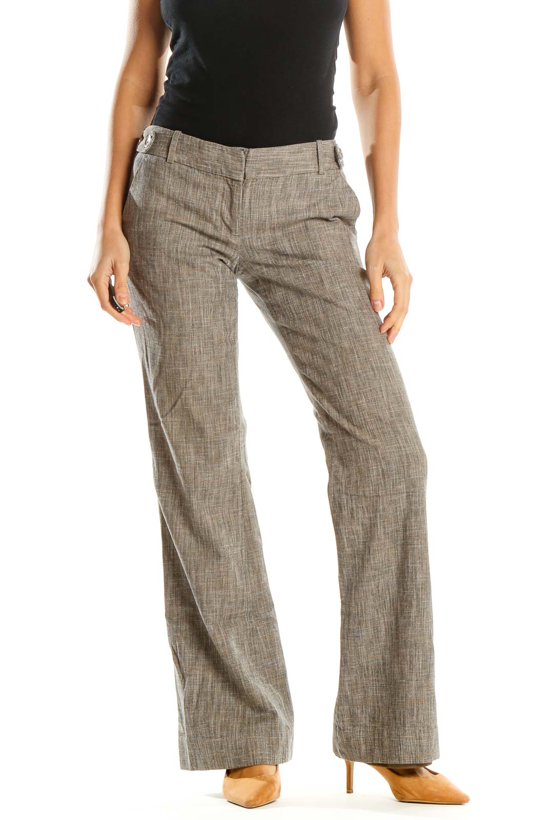 Brown Textured All Day Wear Trousers Front