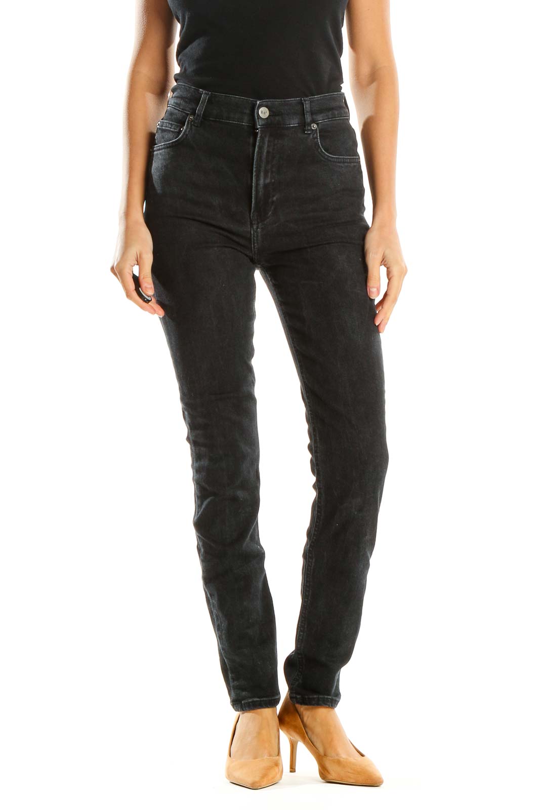 Black High-Waisted Skinny Jeans Front