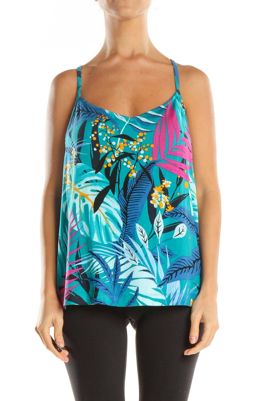 Blue Tropical Print Holiday Top Front