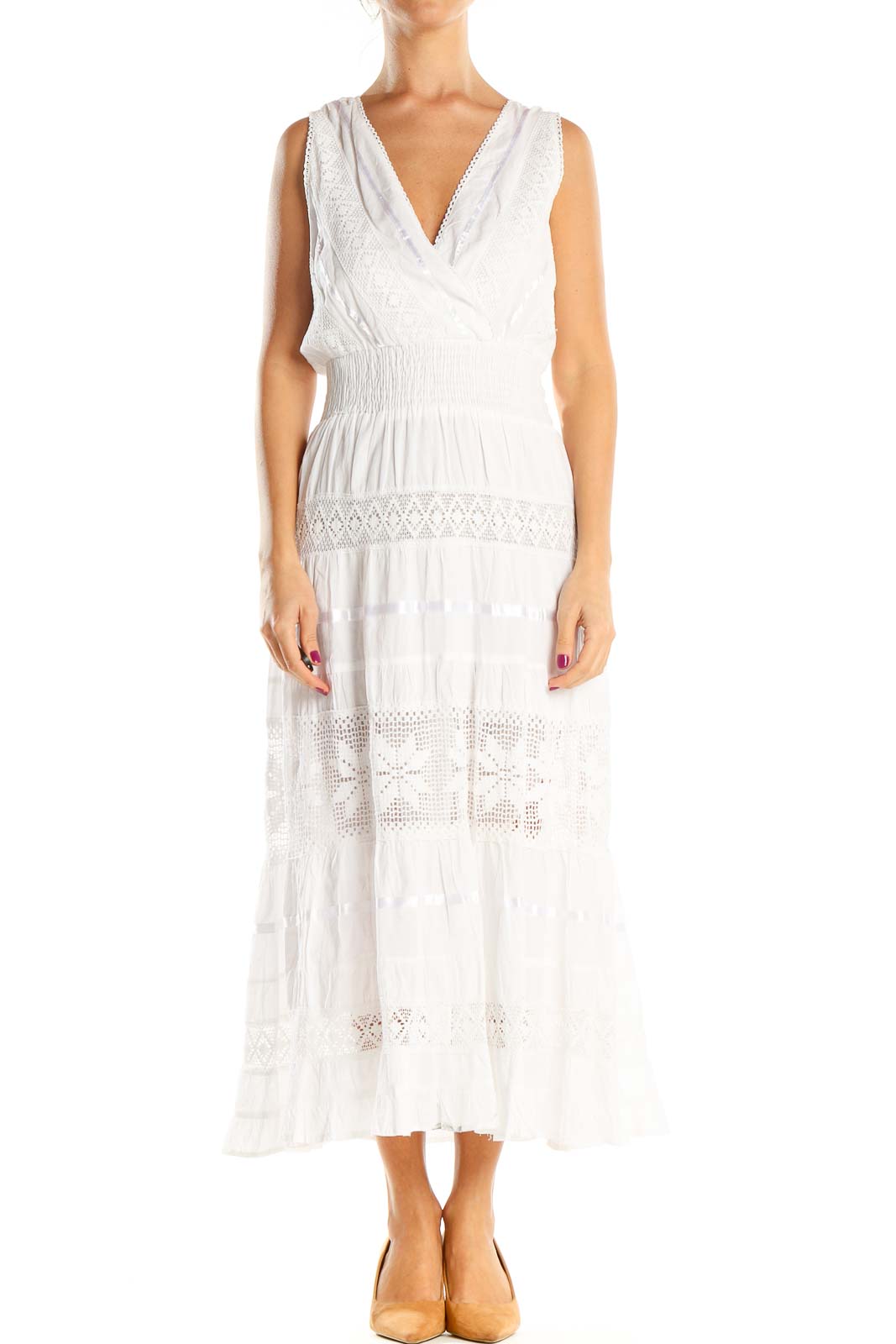 White Lace Holiday Column Dress Front