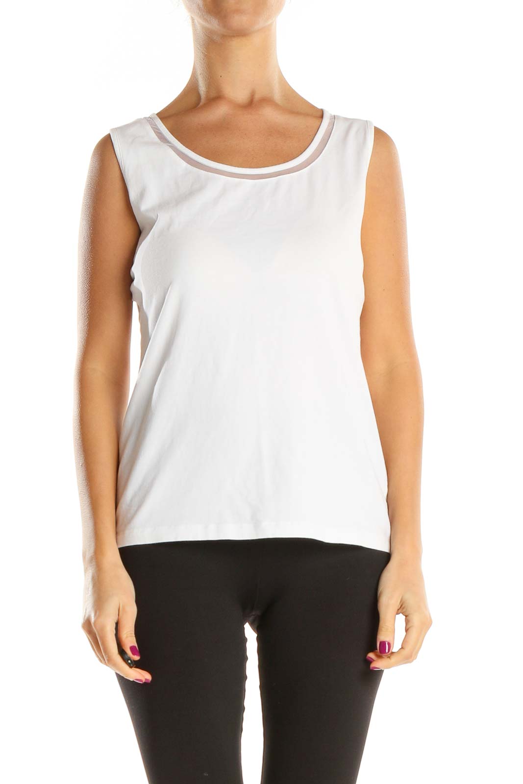 White Solid All Day Wear Tank Top Front