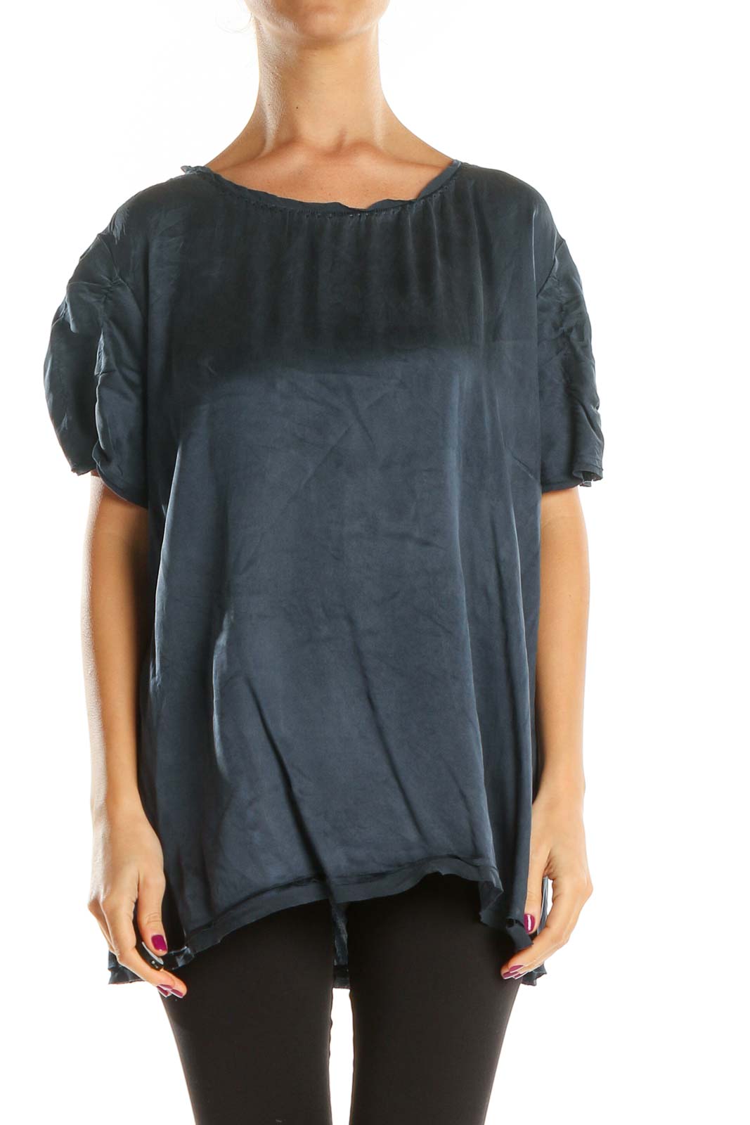 Blue Solid All Day Wear Blouse Front