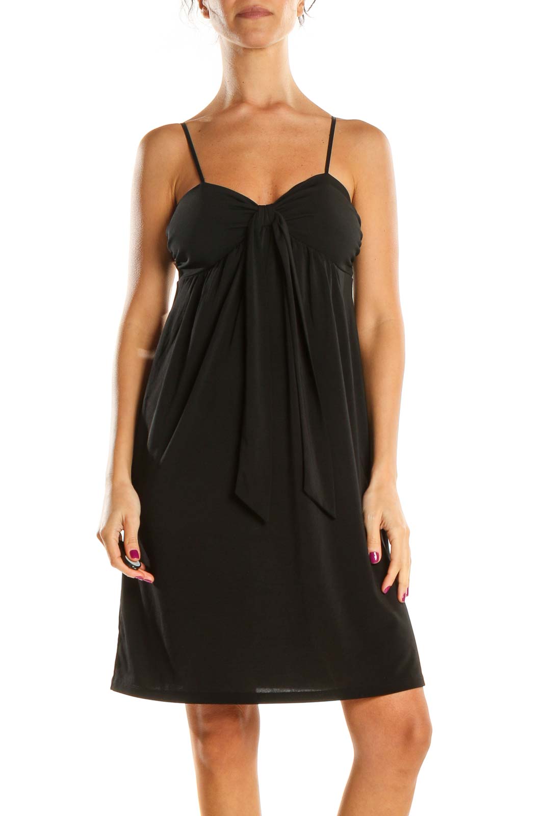 Black Solid Classic A-Line Dress Front