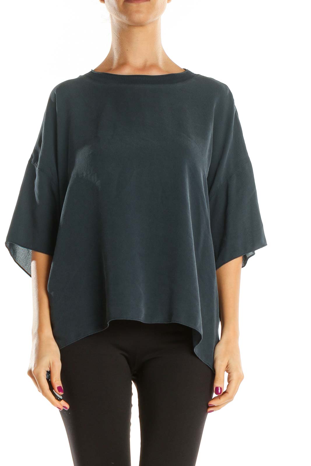 Gray Solid Casual Blouse Front