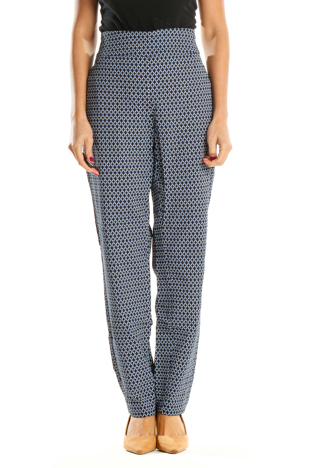 Blue Printed All Day Wear Trousers Front