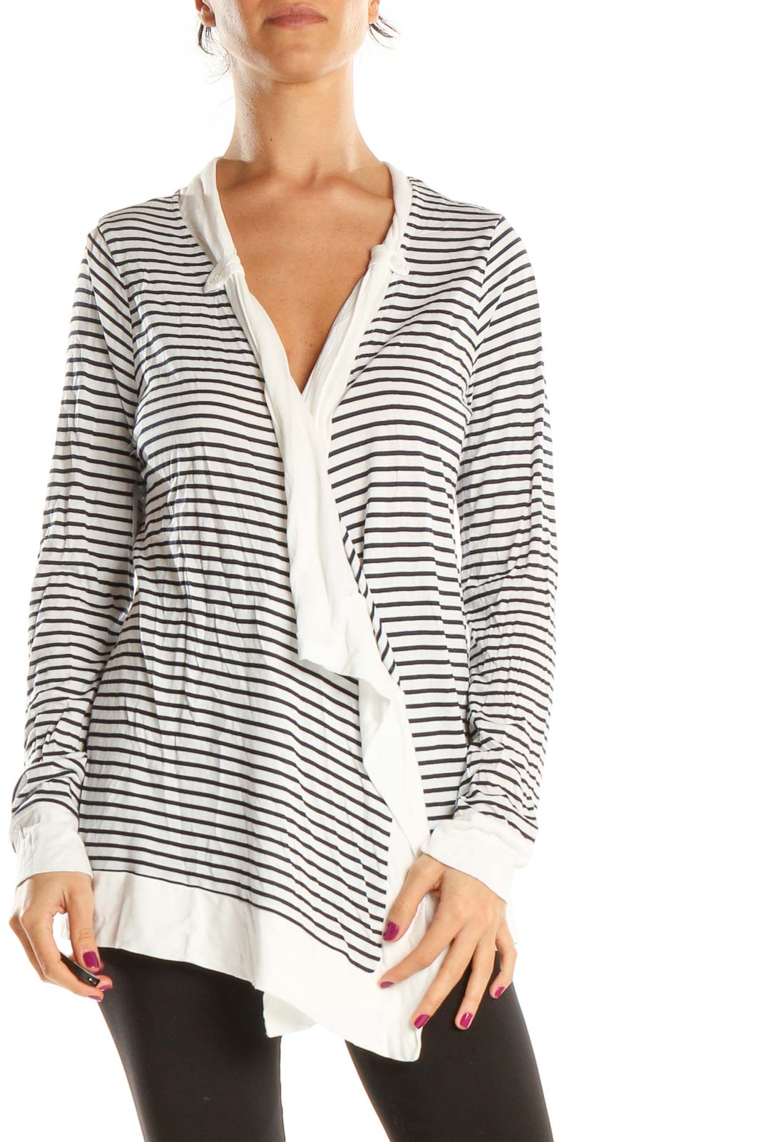 White Striped All Day Wear Blouse Front