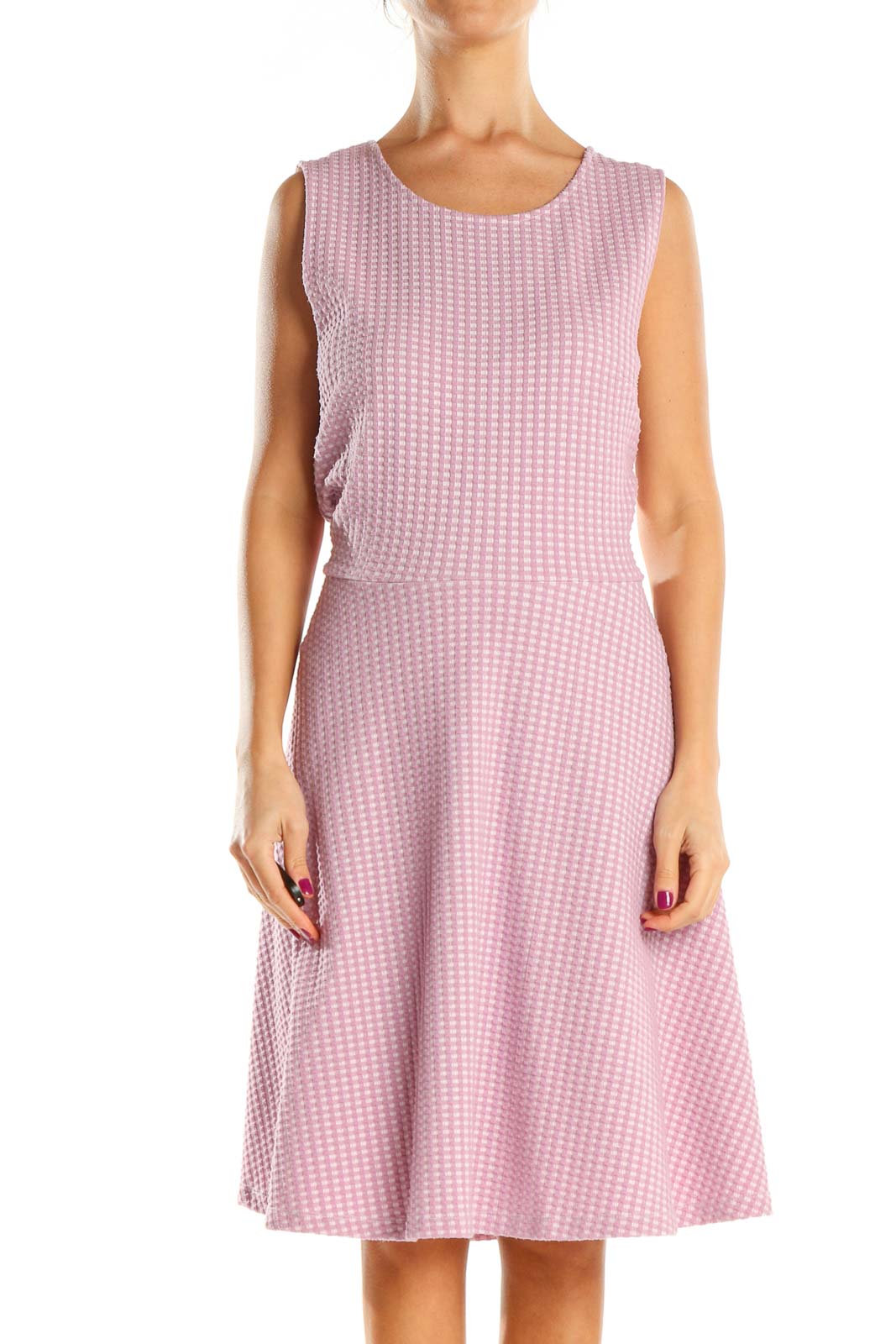 Pink Checkered Day Fit & Flare Dress Front