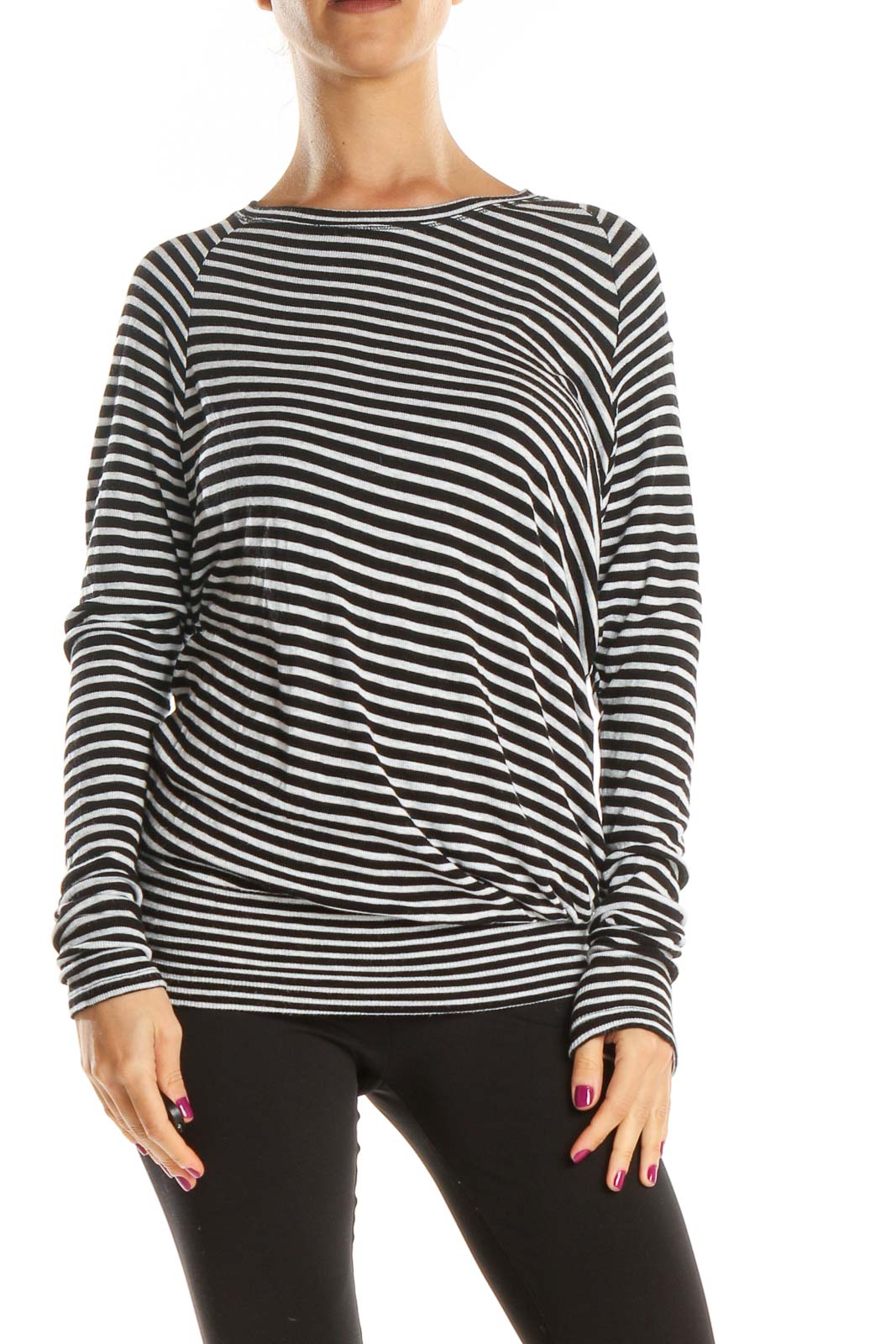 Black Striped All Day Wear T-Shirt Front