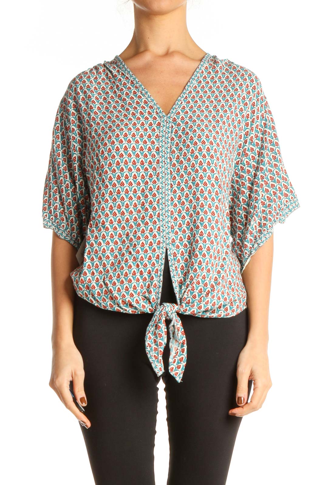 Blue Printed Casual Blouse Front