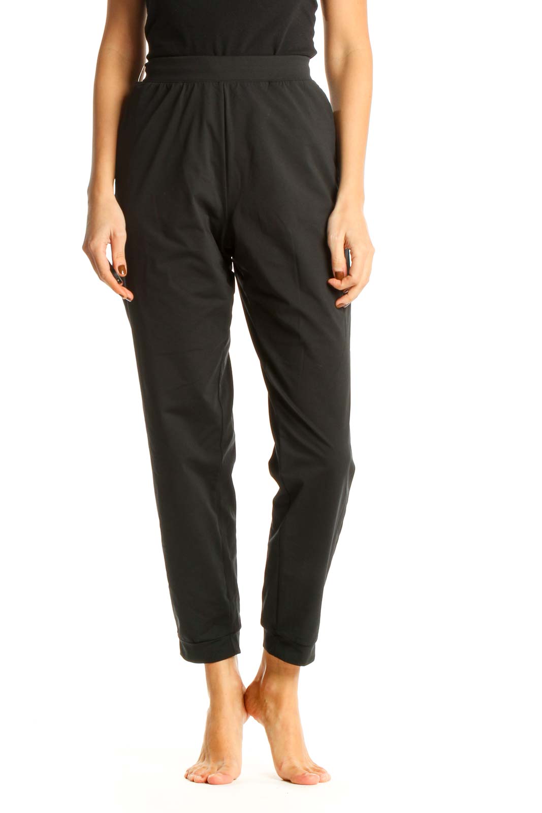 Black Textured Casual Sweatpants Front