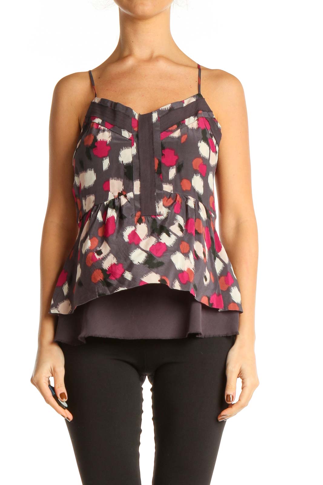 Brown Geometric Print Party Top Front