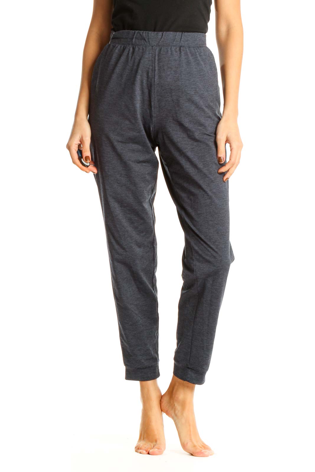 Blue Textured Casual Sweatpants Front