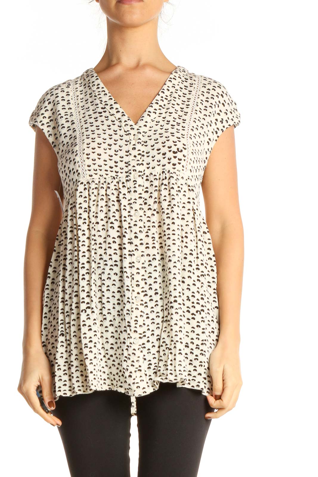 Beige Printed Blouse Front