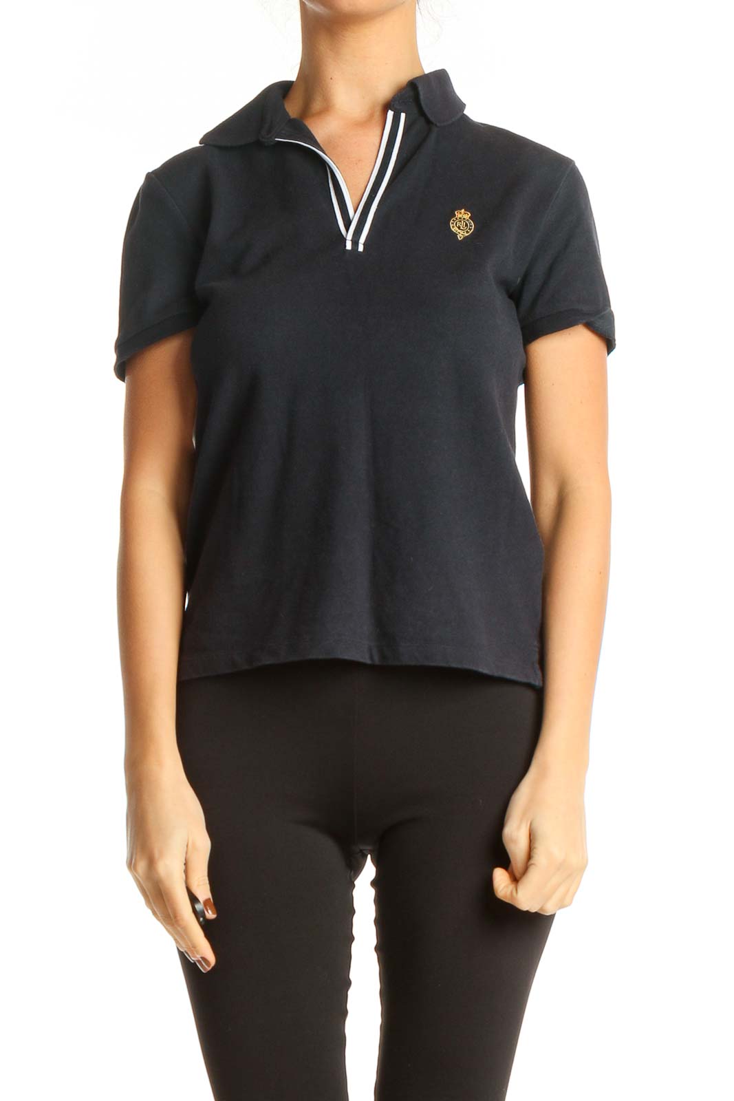 Blue Solid Polo Shirt Front