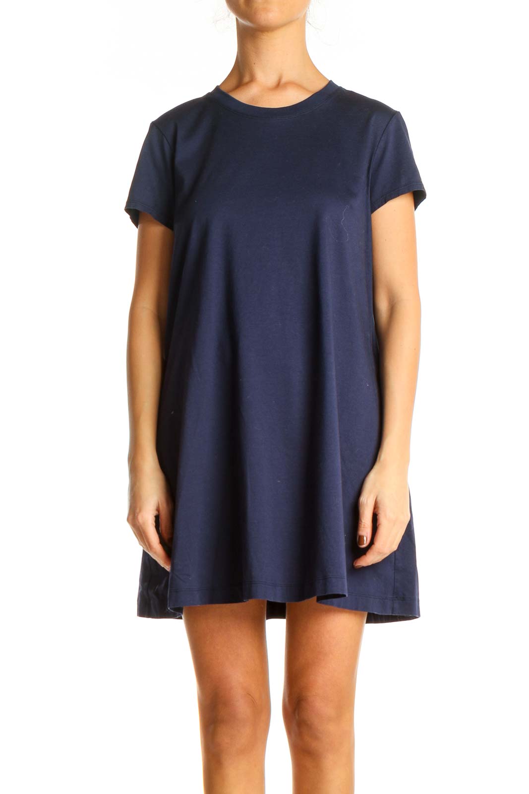 Blue Solid Day Shift Dress Front