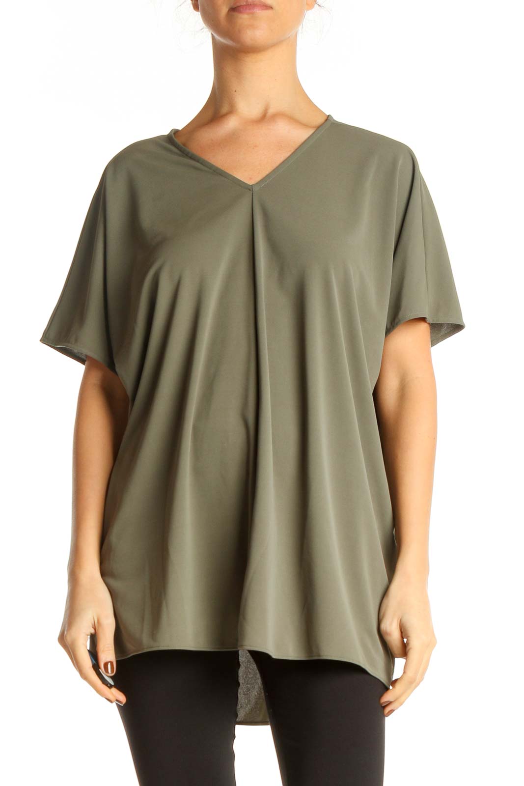 Green Solid Casual Blouse Front