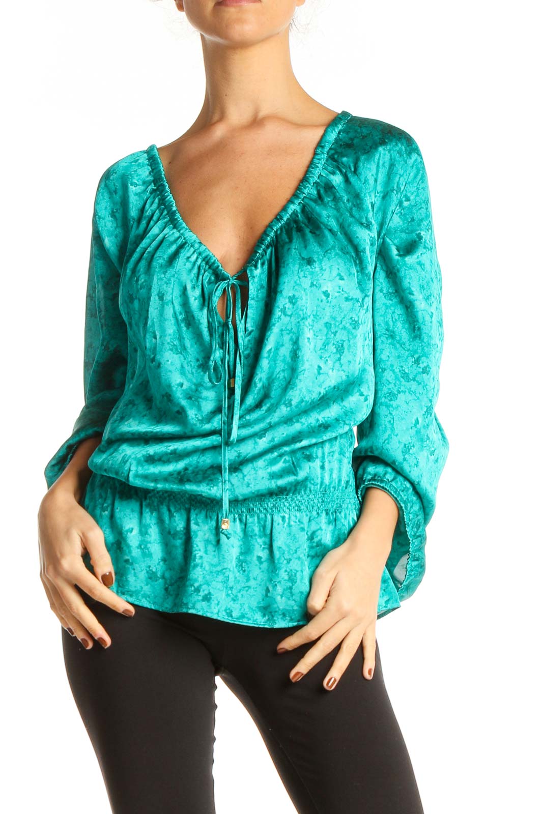 Blue Solid Blouse Front