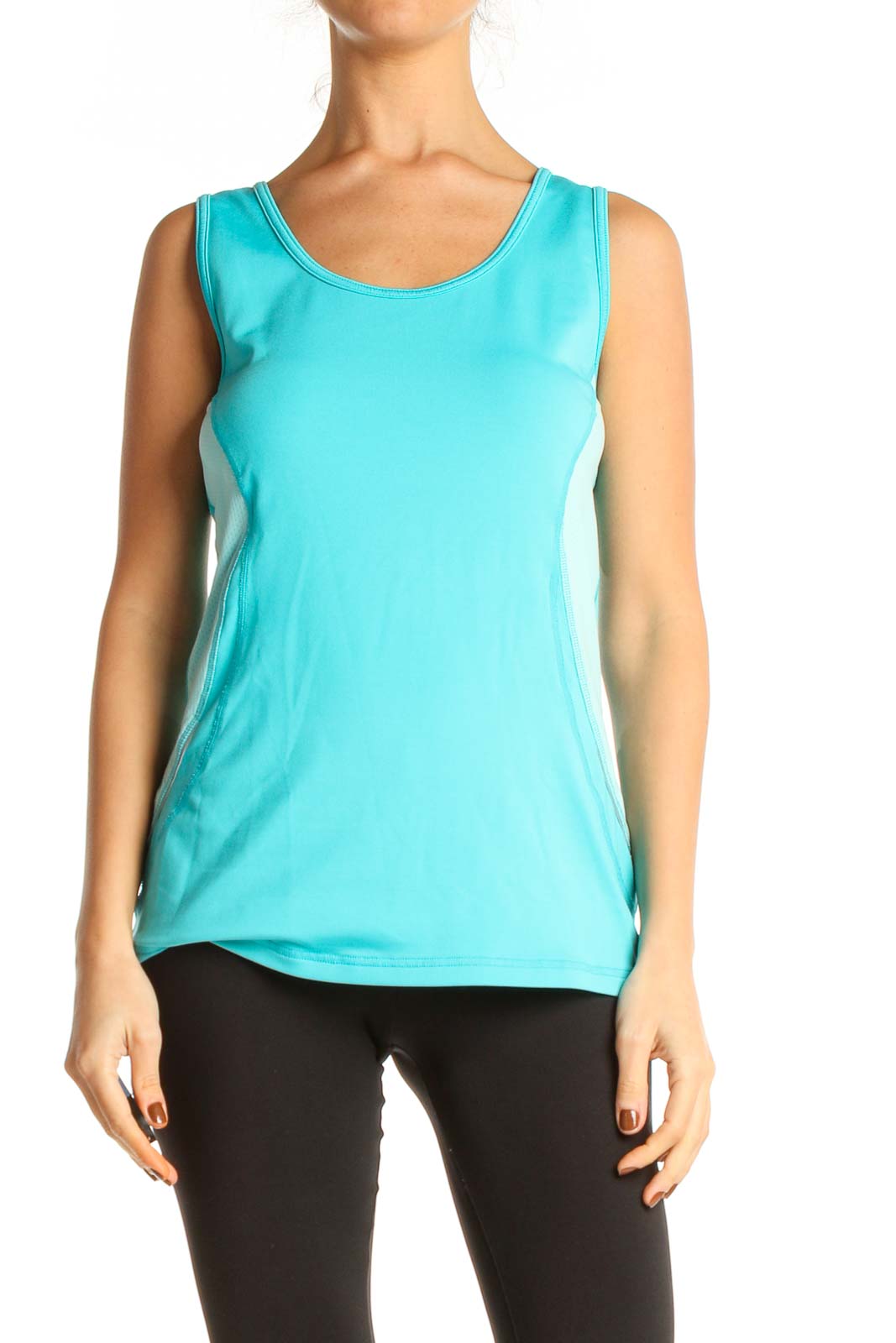 Blue Solid Activewear Tank Top Front