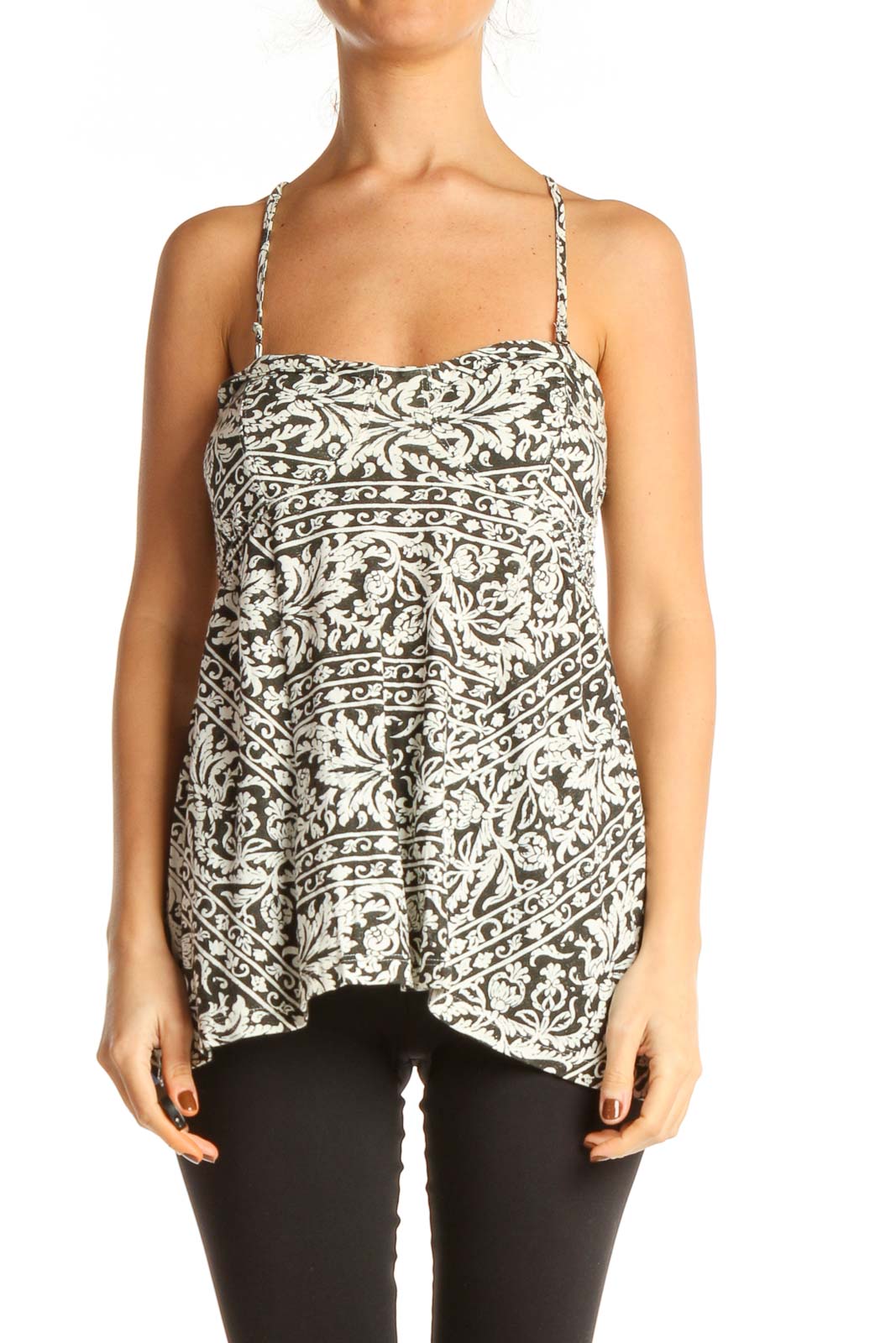 White Printed Casual Tank Top Front