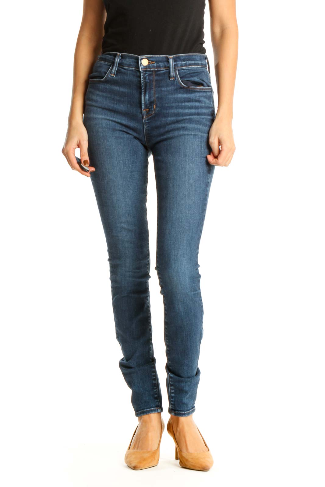 Blue High-Waisted Skinny Jeans Front