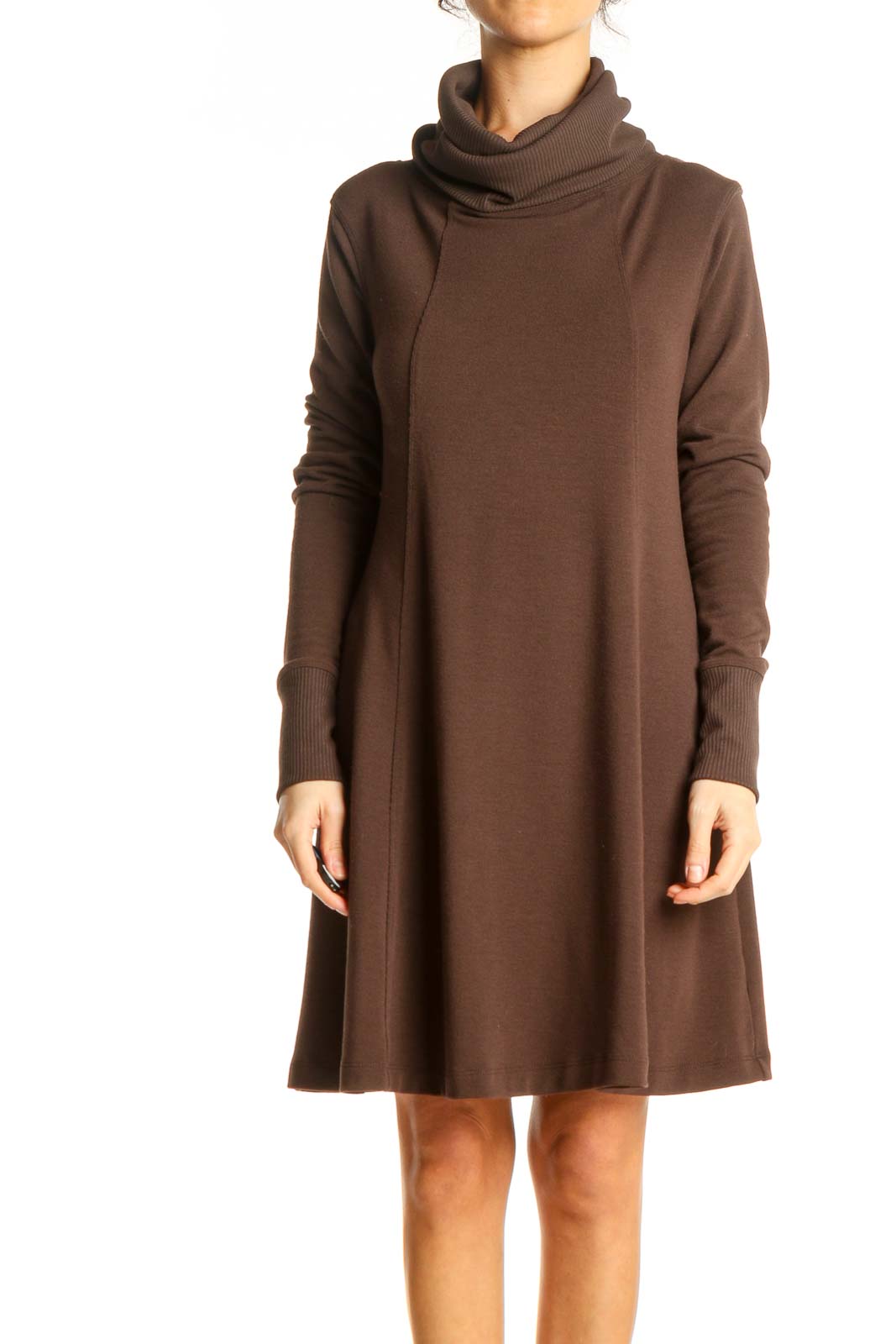 Brown Turtleneck Knit Dress Front