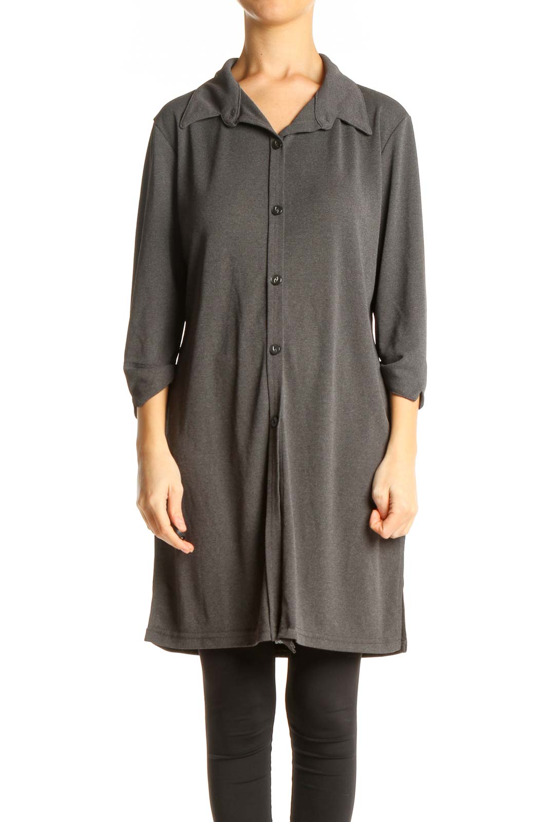 Gray Solid Work Shift Dress Front