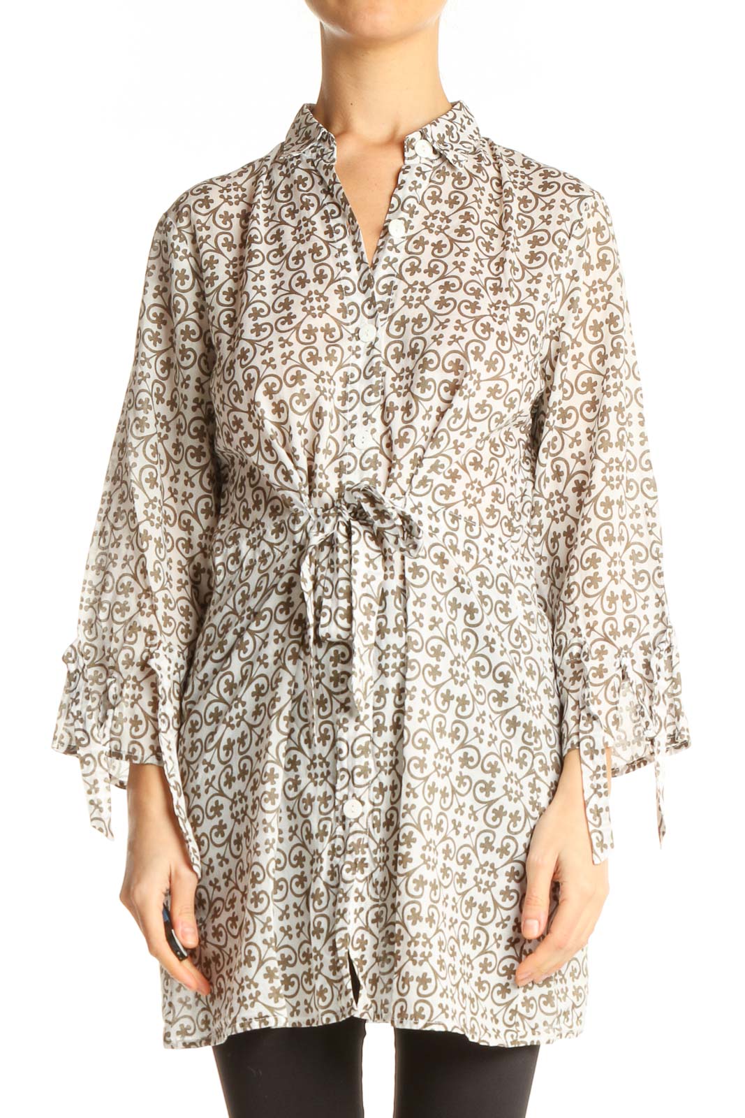 White Geometric Print All Day Wear Shirt Front