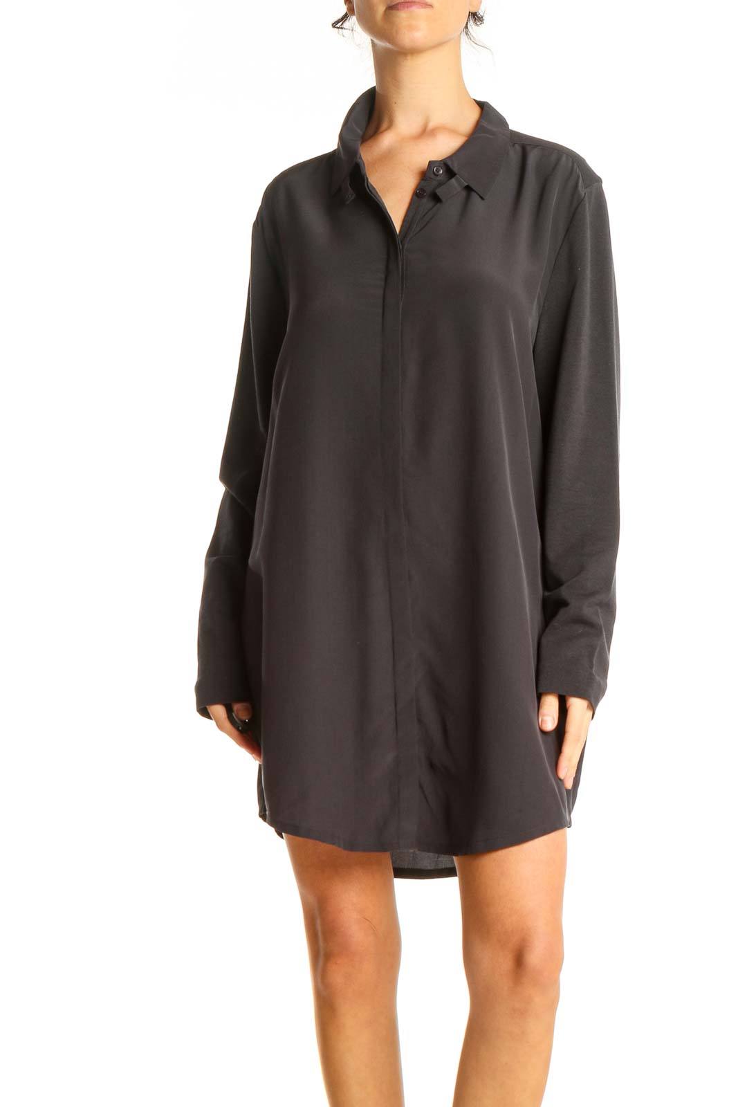 Black Silk Shirt Dress Front