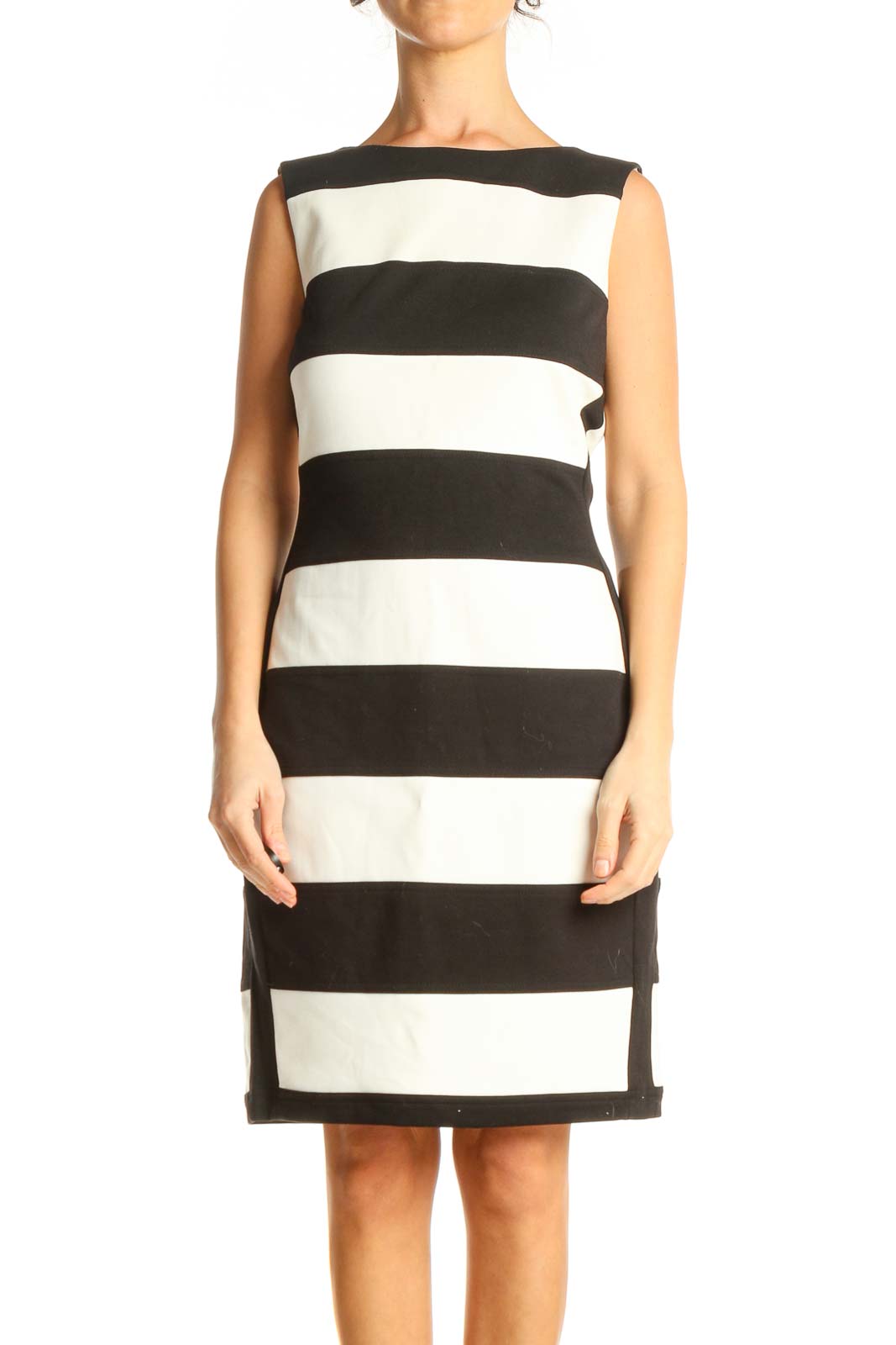 Calvin Klein - White Striped Classic Sheath Dress Unknown | SilkRoll