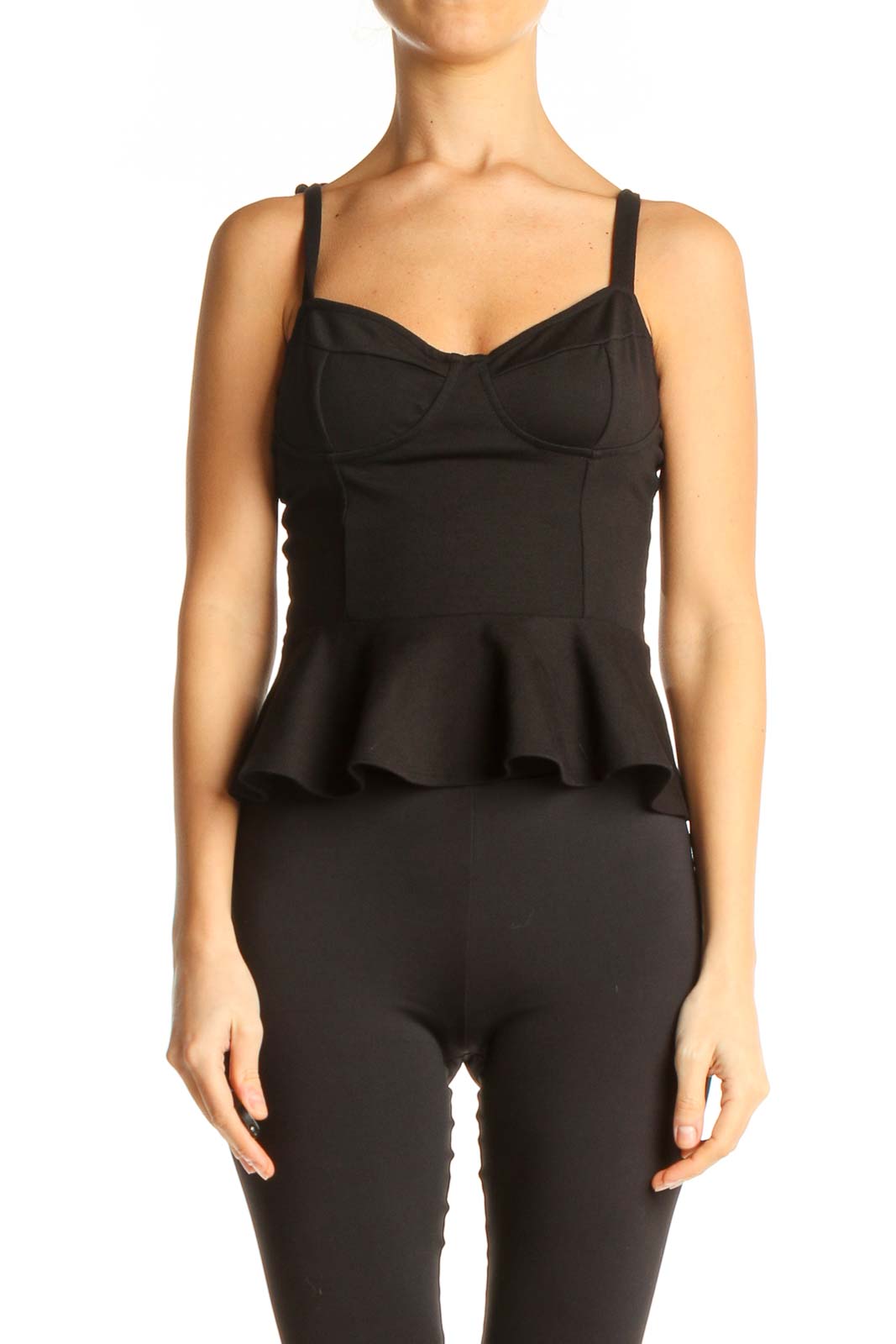 Black Solid Chic Top Front