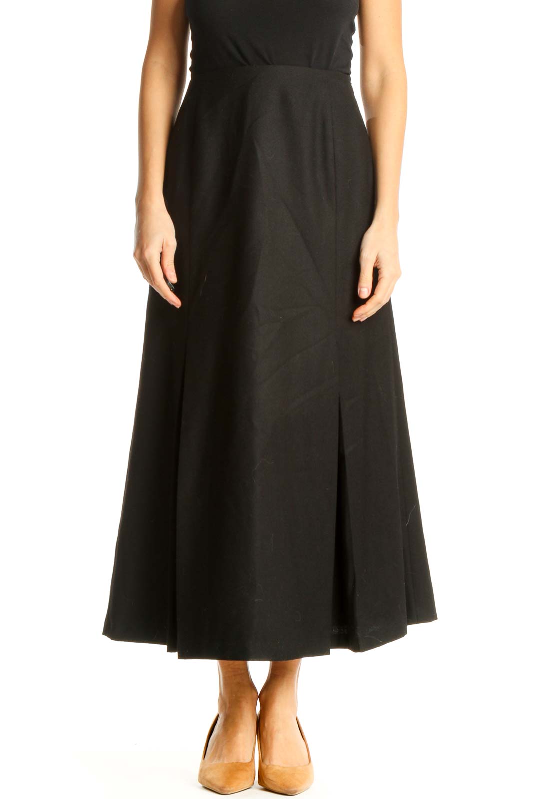 Black Casual Flared Skirt Front