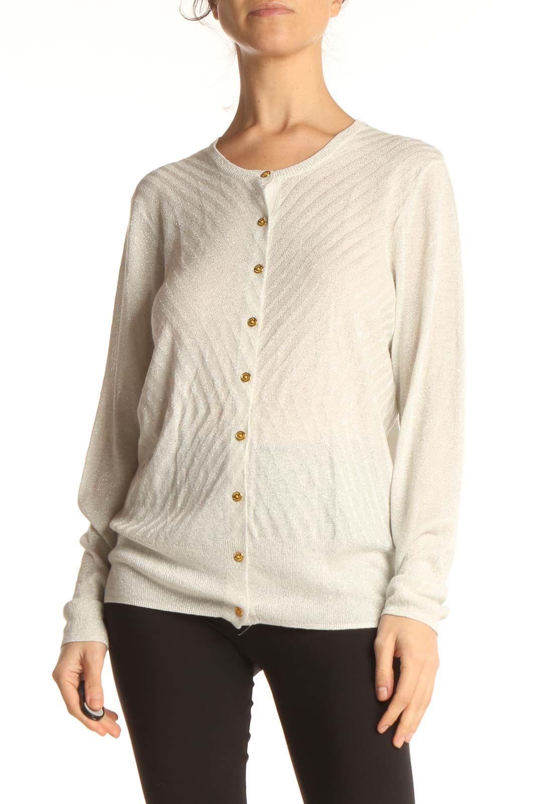 Beige Textured All Day Wear Sweater Front
