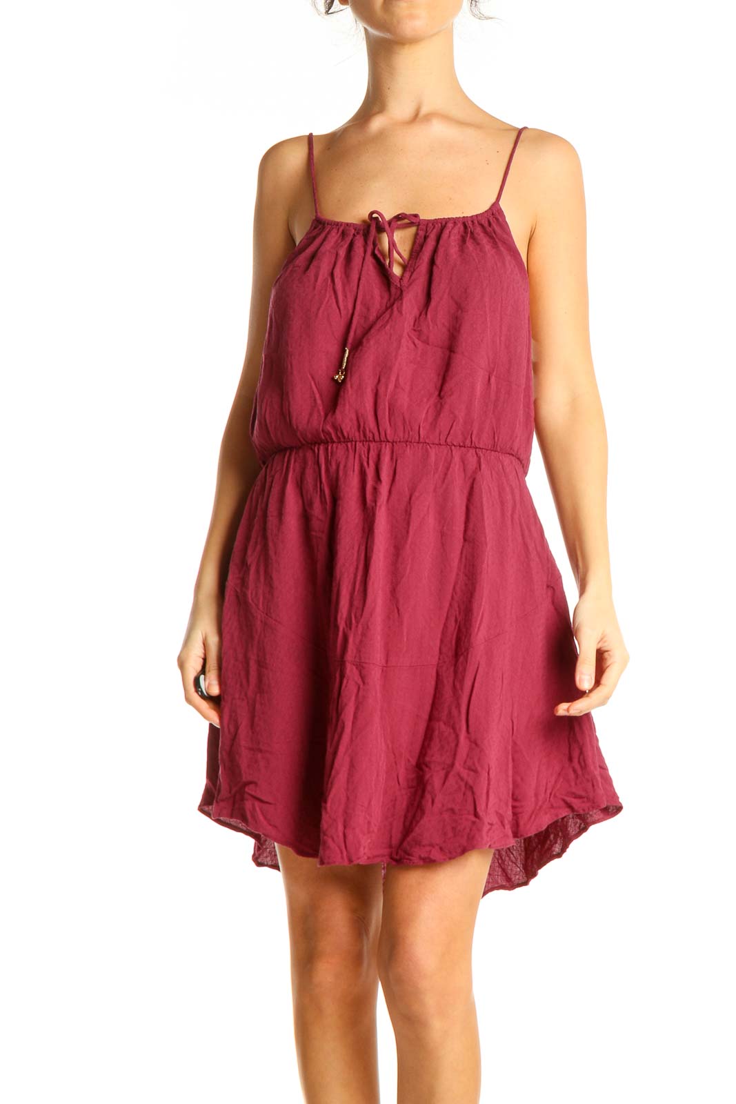 Pink Solid Bohemian Fit & Flare Dress Front