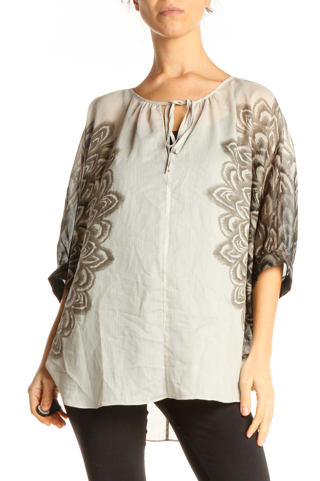 Gray Printed Retro Blouse Front