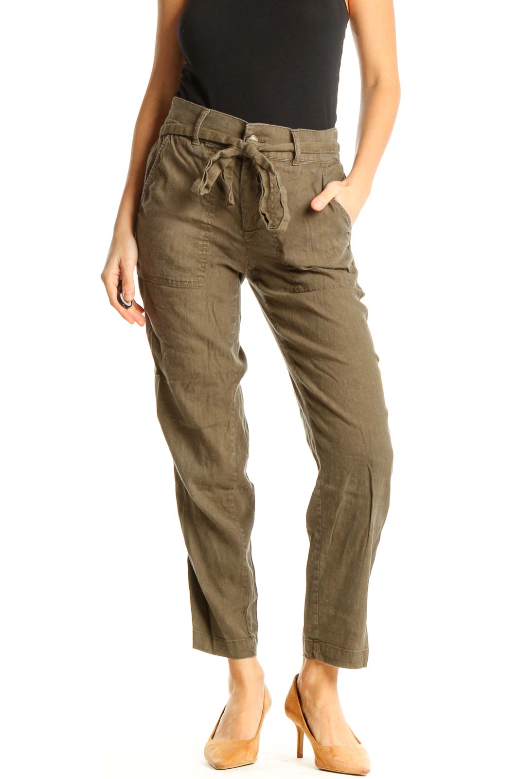Brown Textured Casual Trousers Front