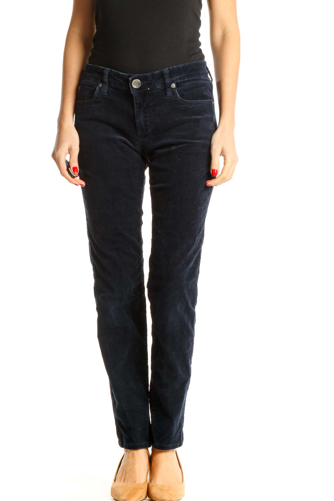 Blue Textured Casual Pants Front