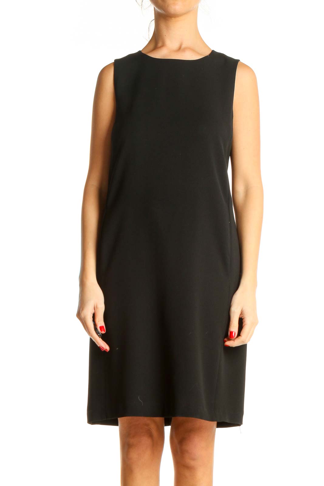 Black Solid Day Shift Dress Front