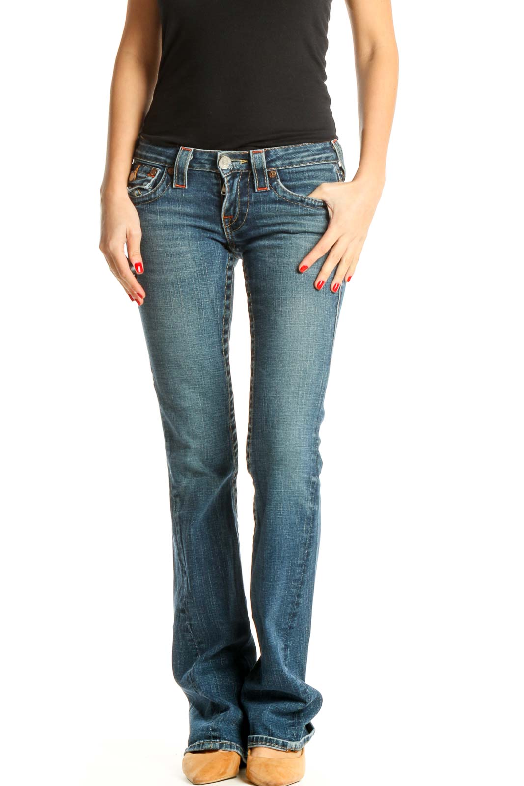 Blue Low-Waisted Skinny Jeans Front