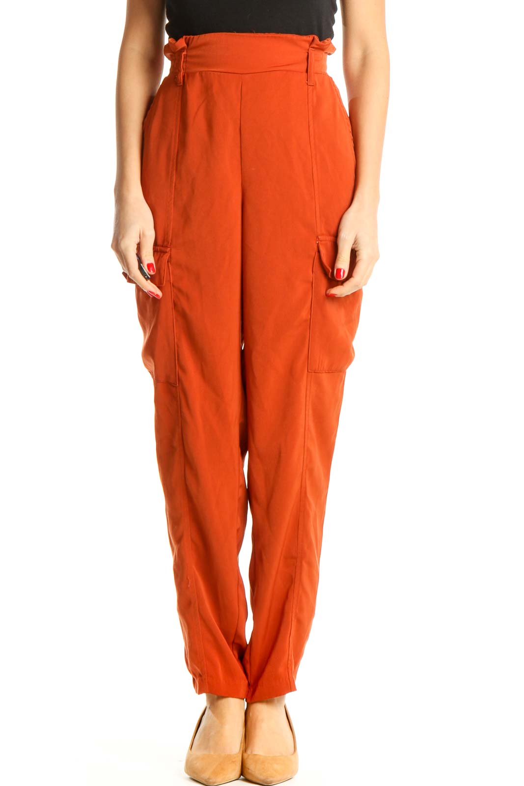 Orange Classic High-Waisted Trousers Front