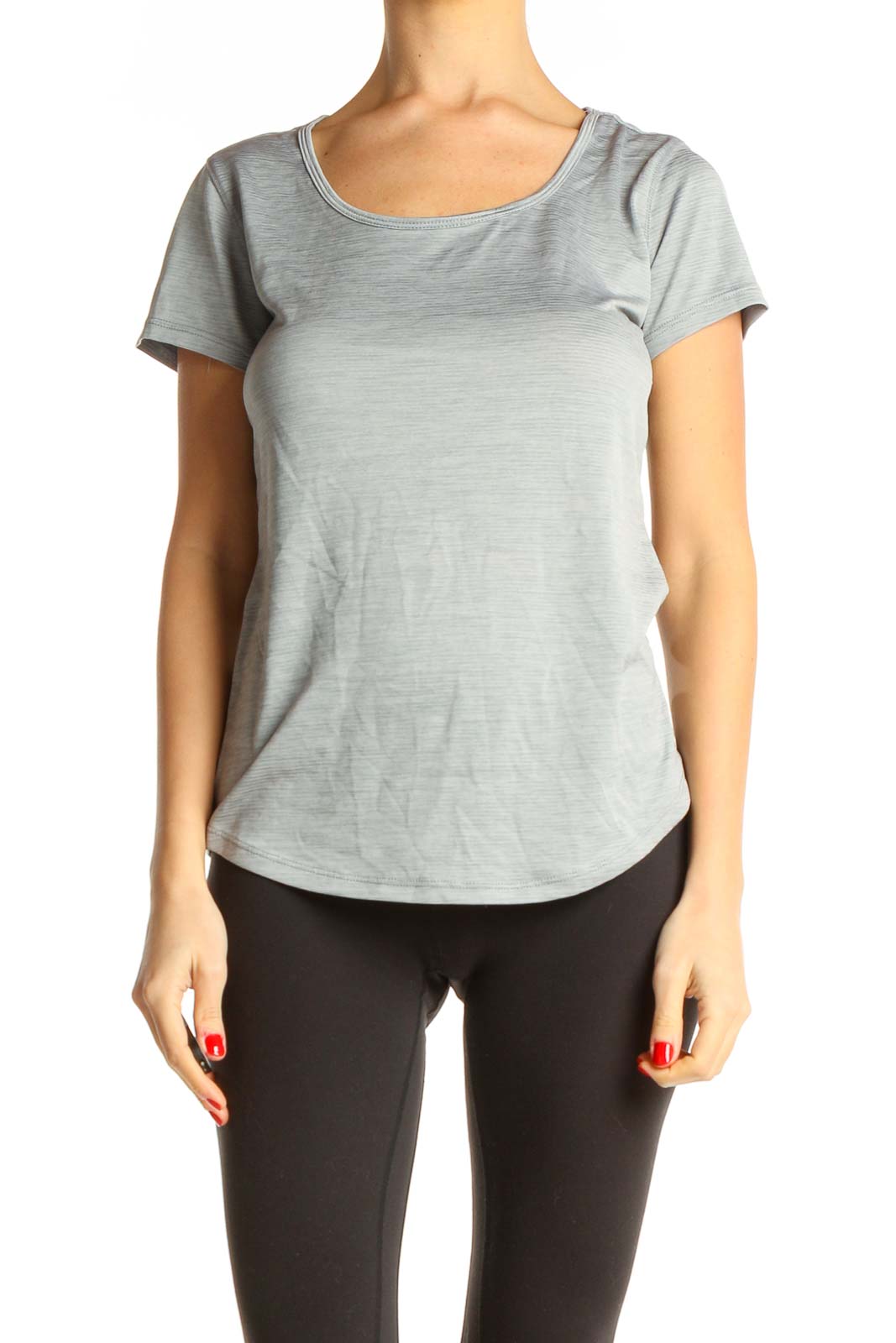 Gray Solid Activewear T-Shirt Front