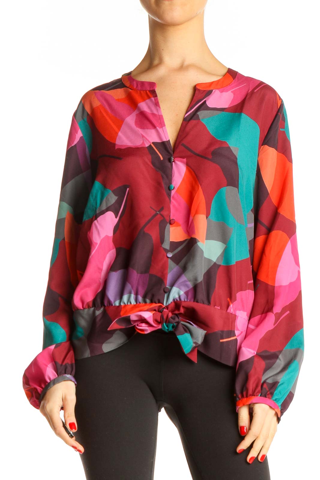 Red Graphic Print Classic Blouse Front