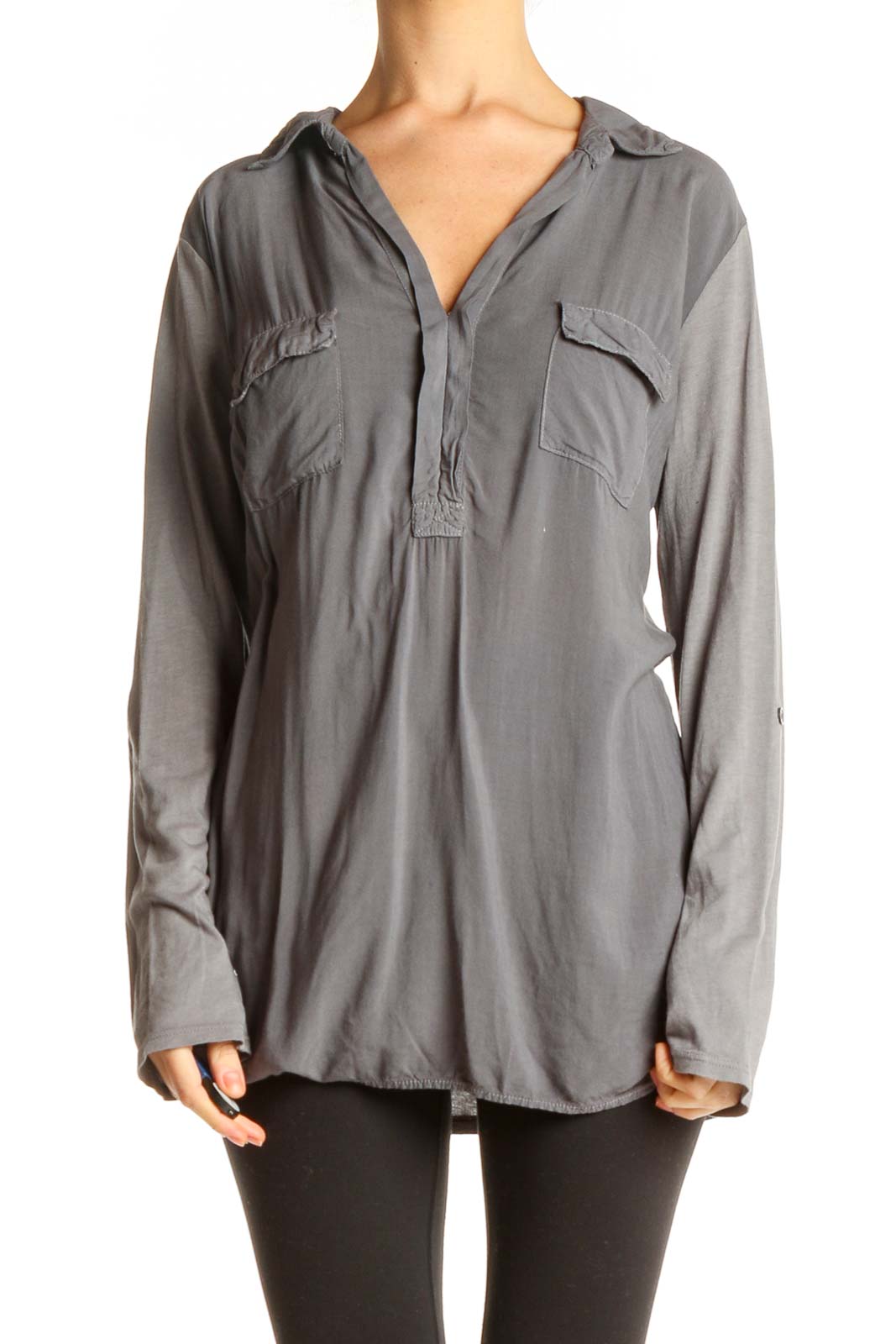 Gray Solid All Day Wear Shirt Front