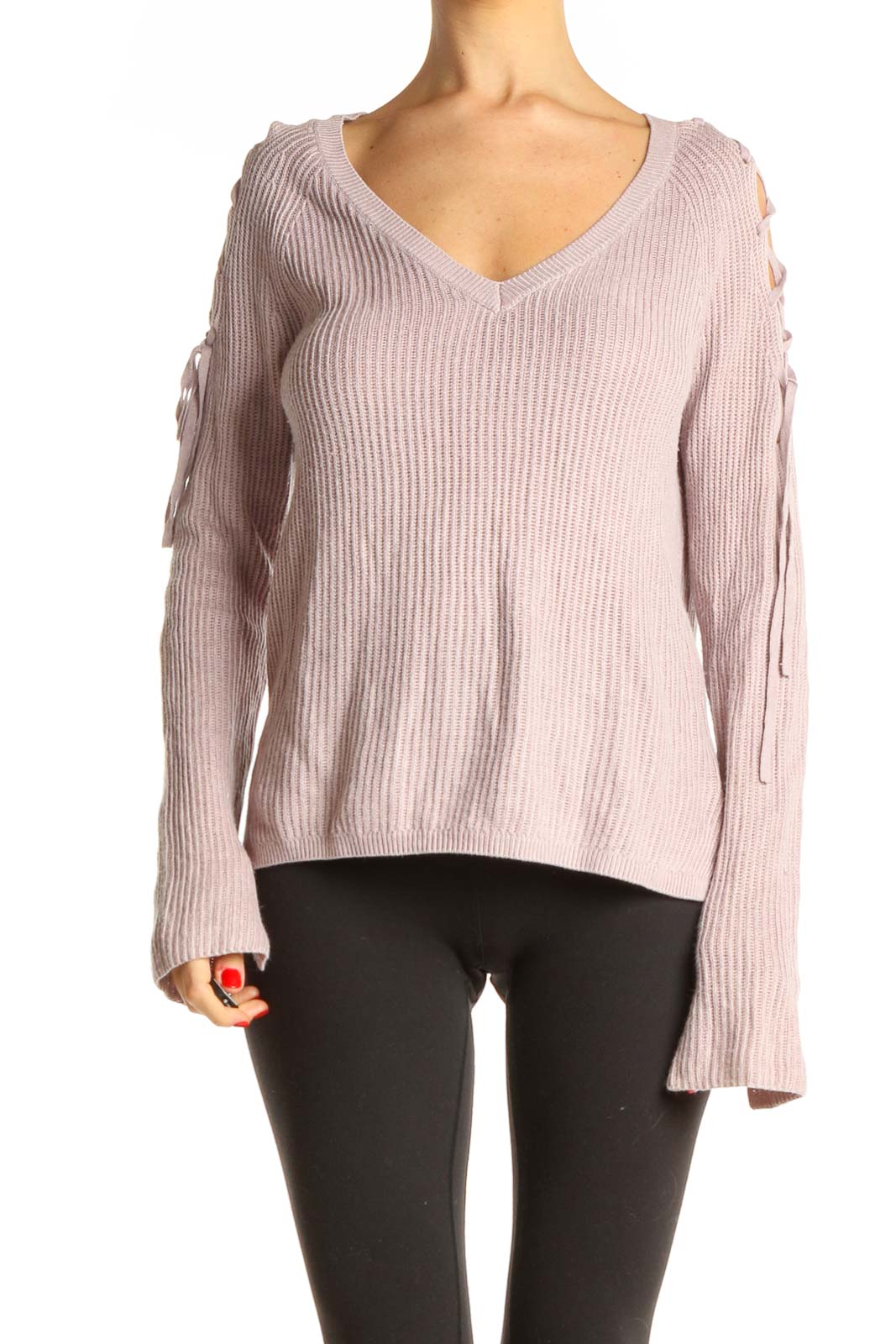Pink Textured Classic Sweater Front