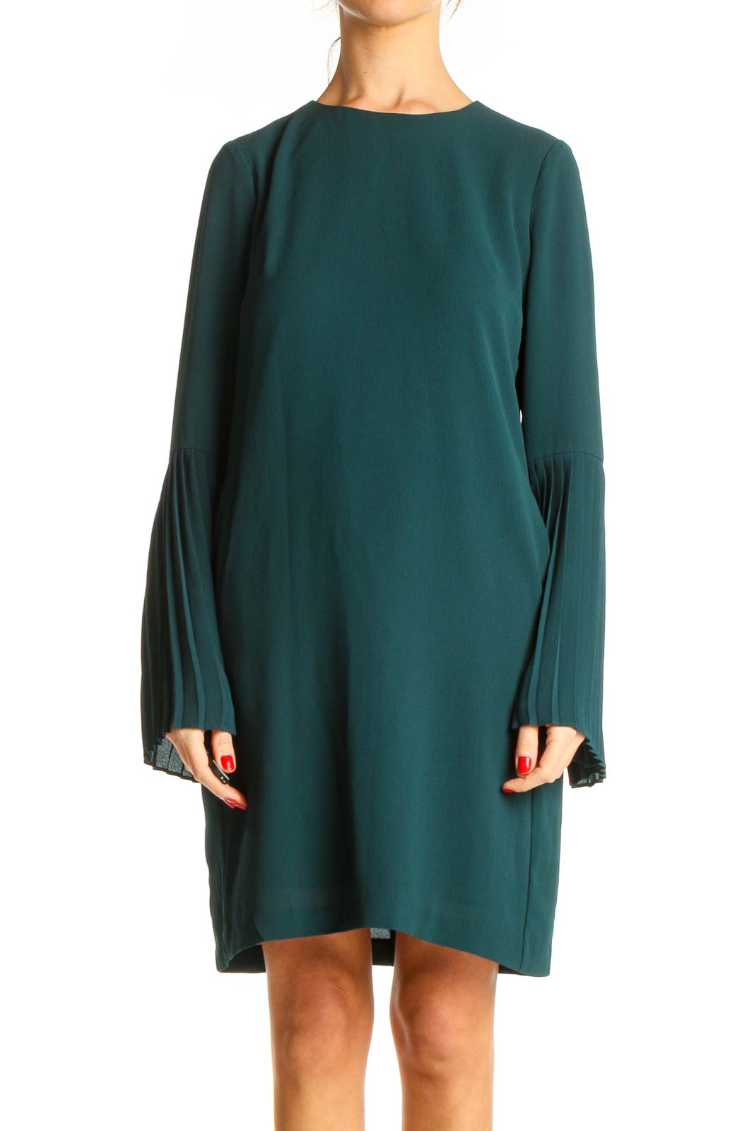 Green Solid Day Shift Dress Front