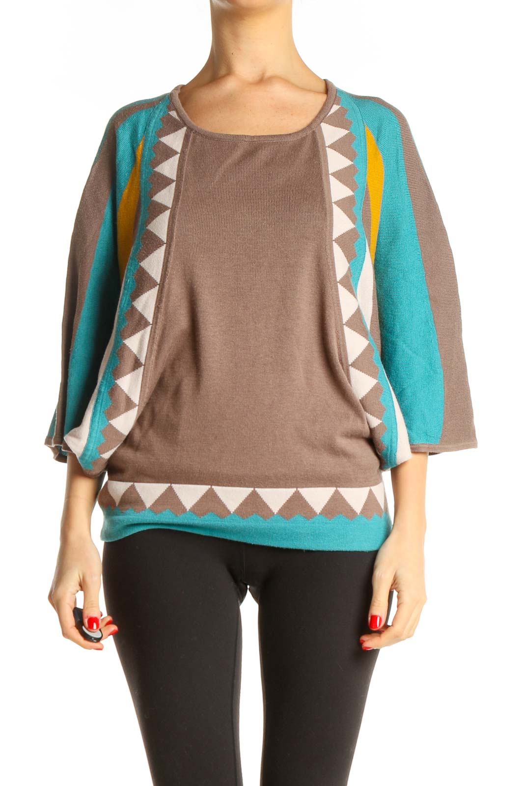 Brown Graphic Print All Day Wear Sweater Front