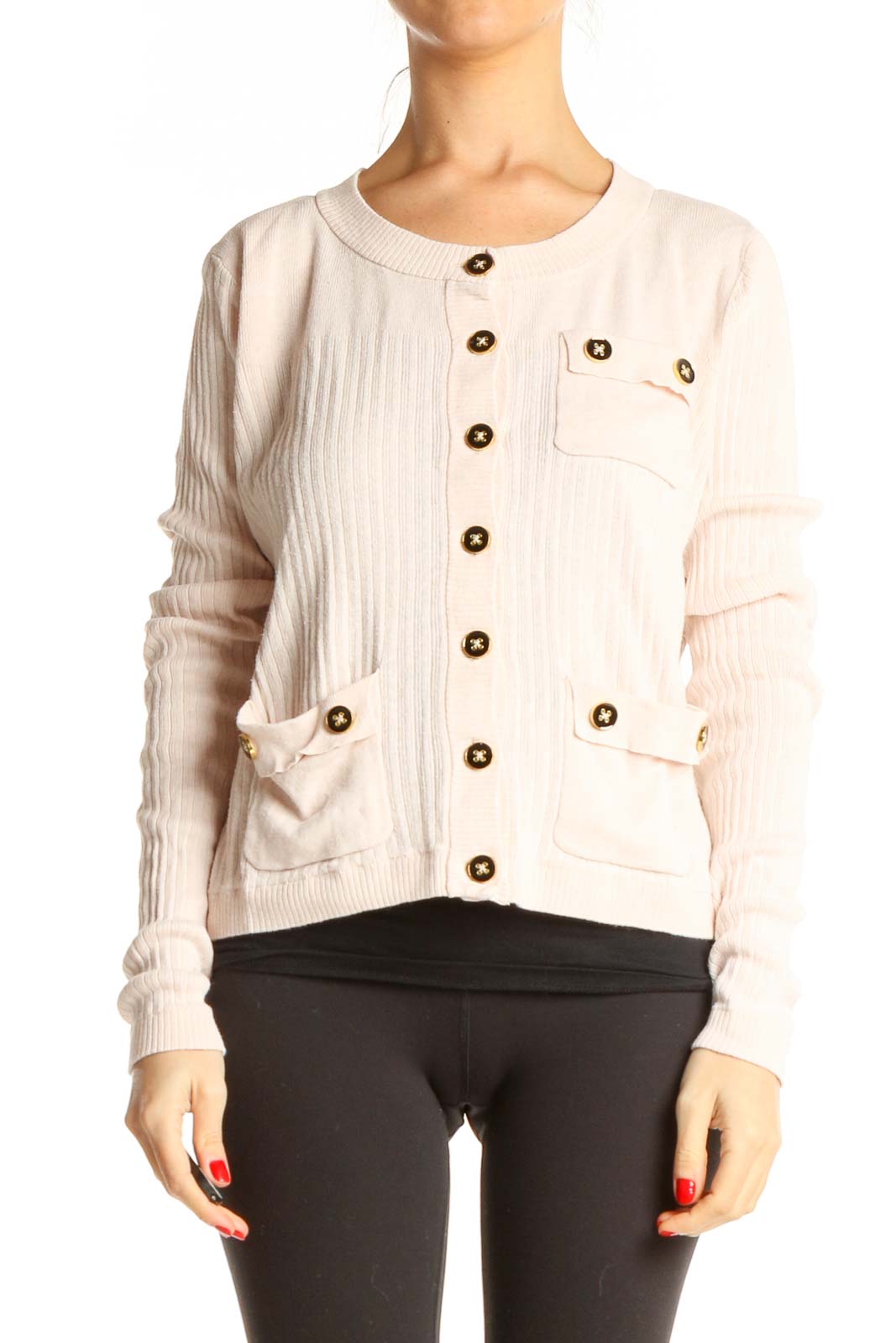 Pink Solid All Day Wear Sweater Front
